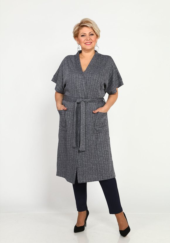 Кардиган с карманами и поясом удлиненный шир.  580, рис. 15