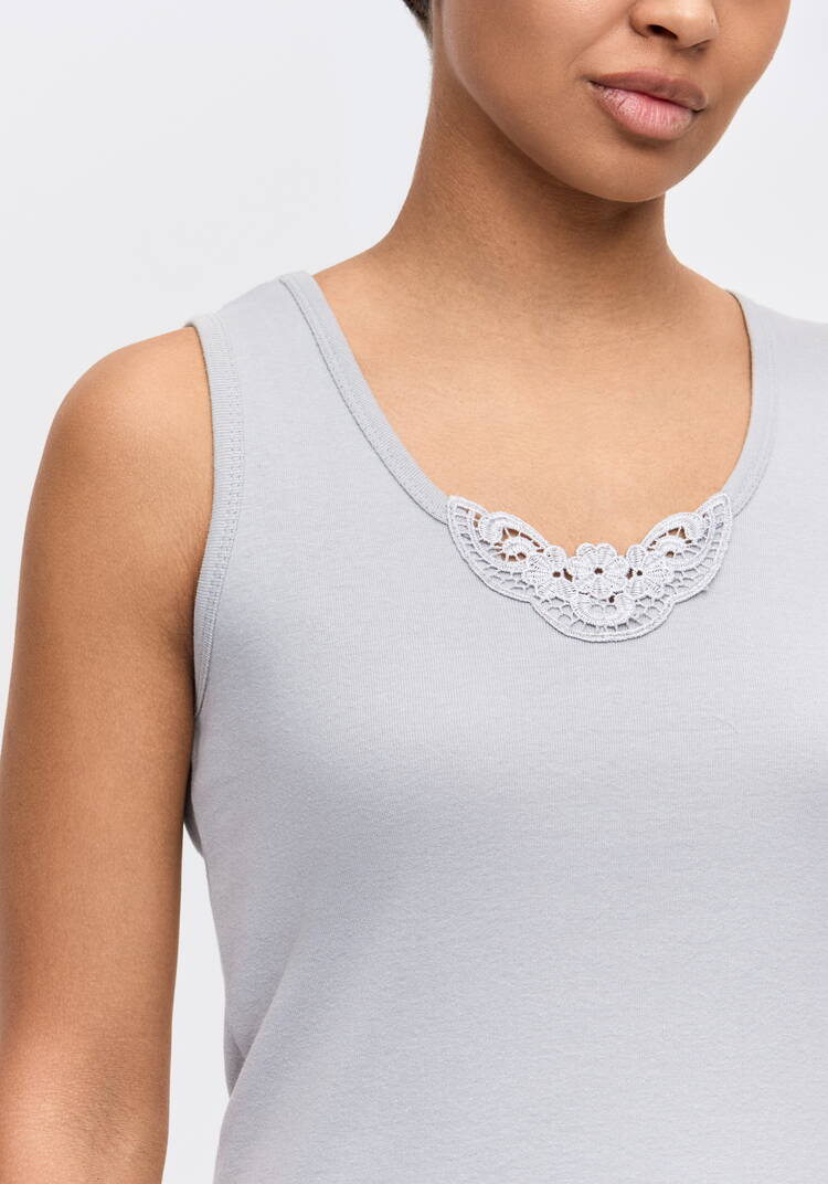 Майка из хлопка с кружевным шитьем шир.  750, рис. 4