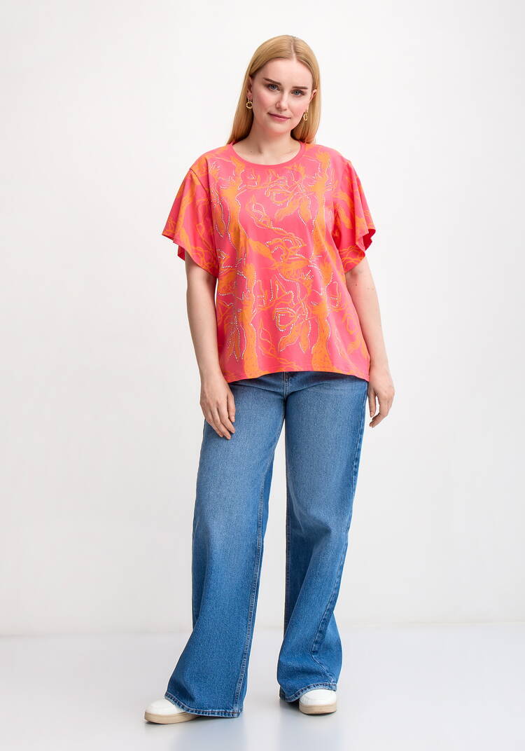 Блуза с оригинальным принтом и стразами шир.  750, рис. 8