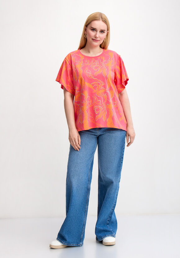 Блуза с оригинальным принтом и стразами шир.  580, рис. 8