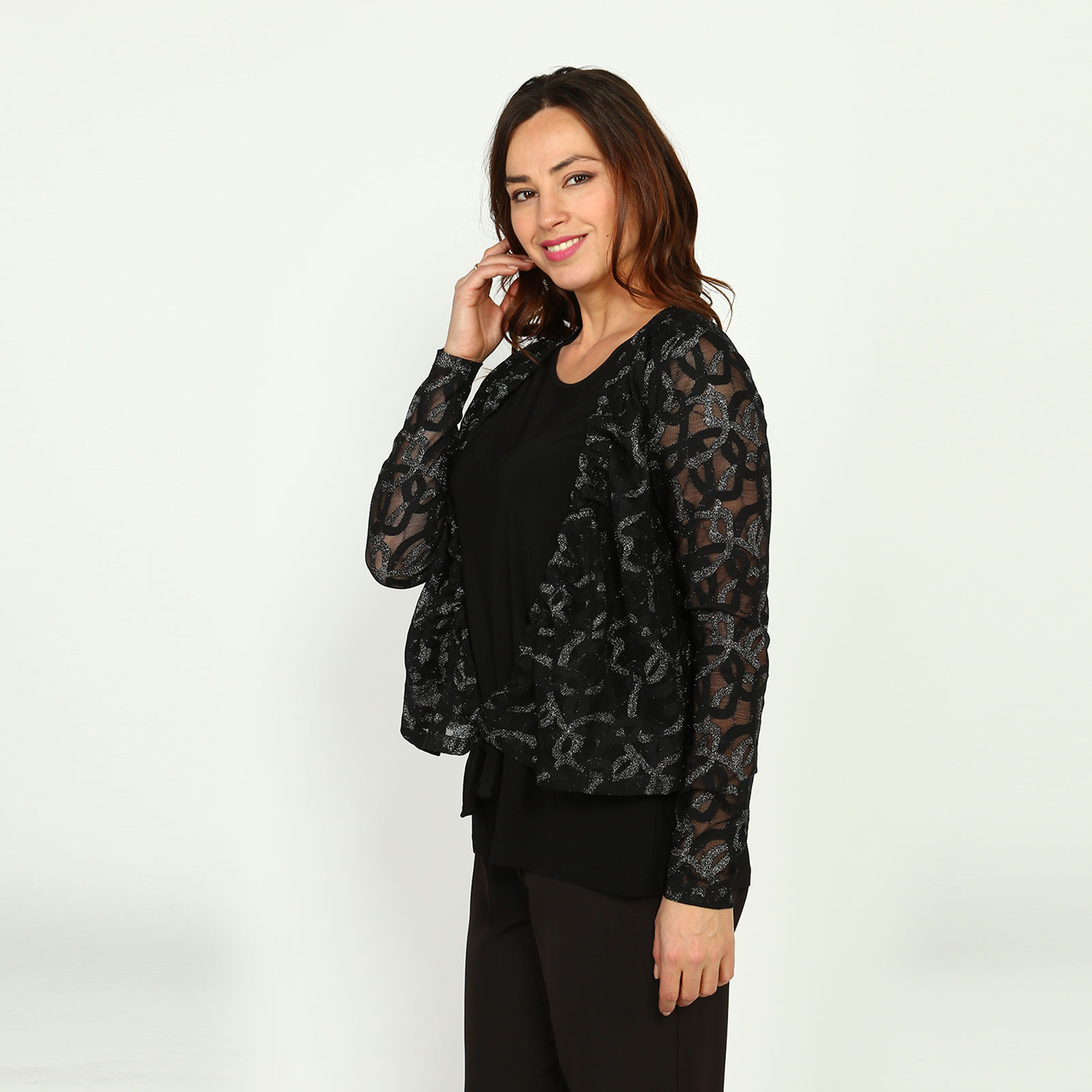 Блуза с эффектом двойки и завязками Elletto Life, размер 48, цвет черно-золотистый - фото 3