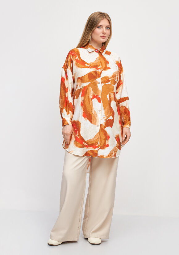 Туника на пуговицах с принтом и стразами шир.  580, рис. 10