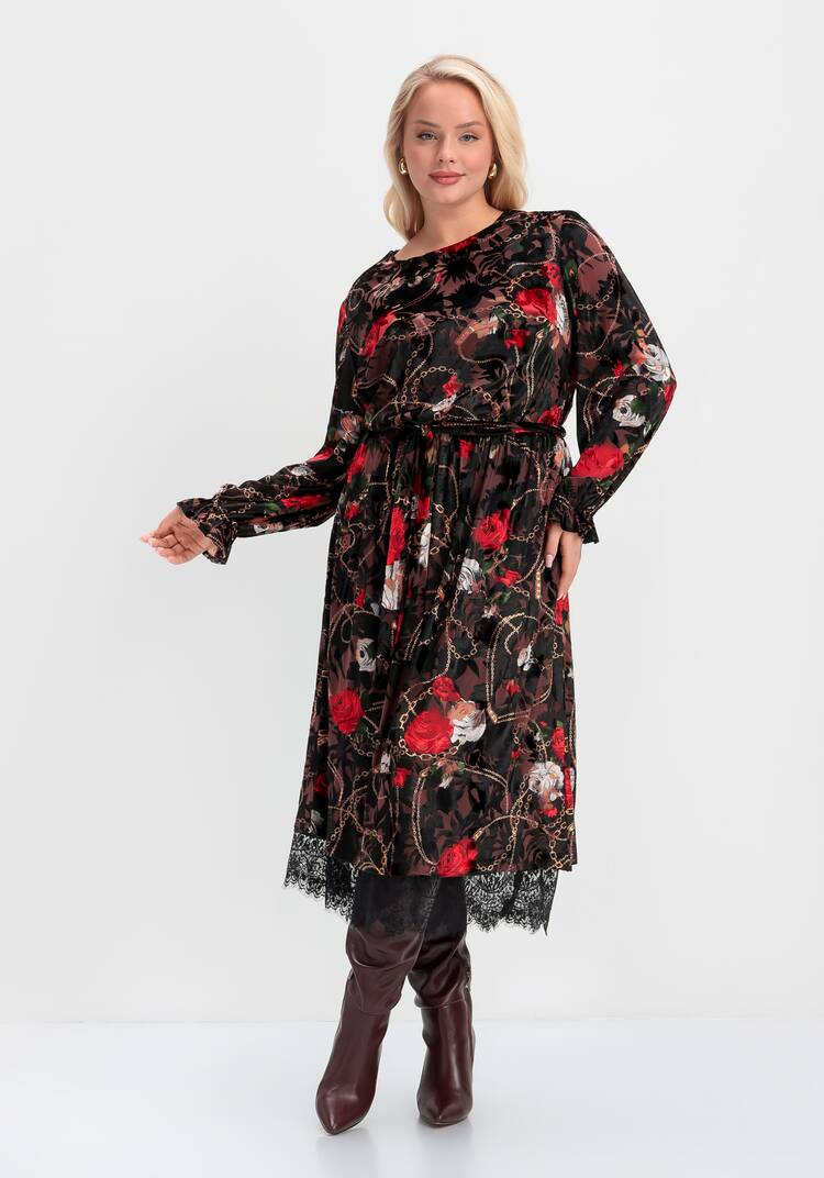 Платье с цветочным принтом из креш бархата шир.  750, рис. 10