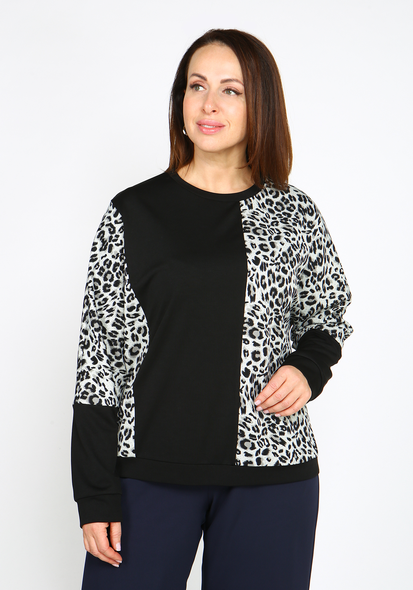 Блуза трикотажная с леопардовым принтом Elletto Life, размер 48, цвет коричневый - фото 1