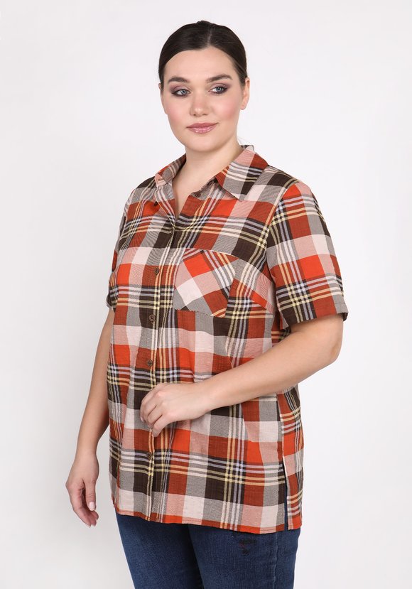 Блуза Стильная клетка шир.  580, рис. 3