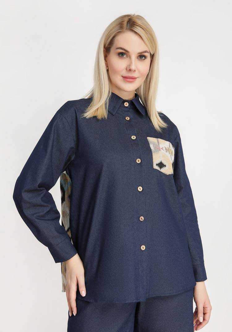 Рубашка с контрастной вставкой и карманом шир.  750, рис. 6