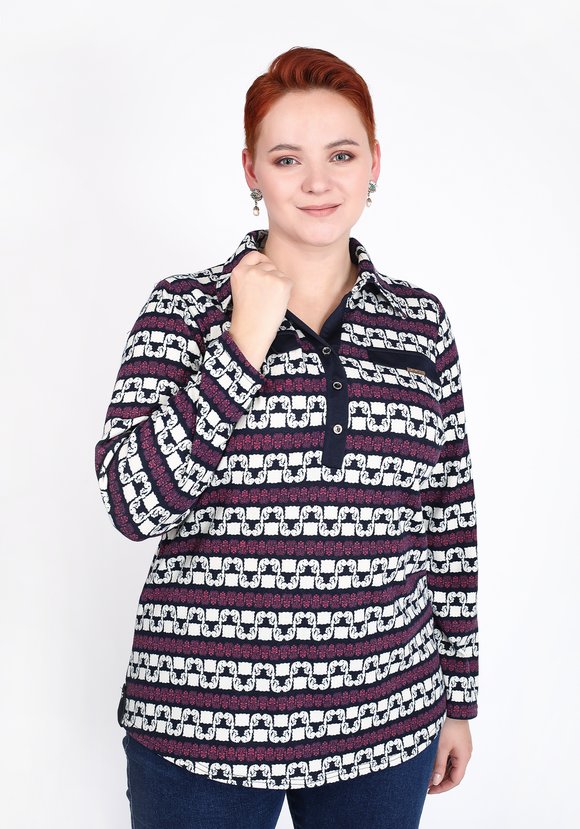 Блуза в полоску с декоративными пуговицами шир.  580, рис. 8