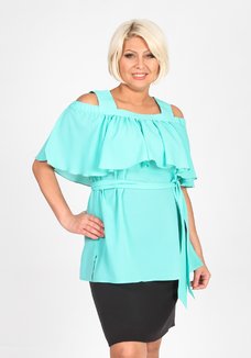 Блуза с воланом и поясом на талии