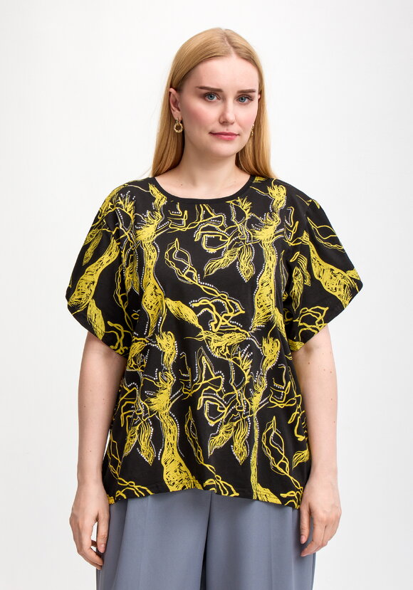 Блуза с оригинальным принтом и стразами шир.  580, рис. 26