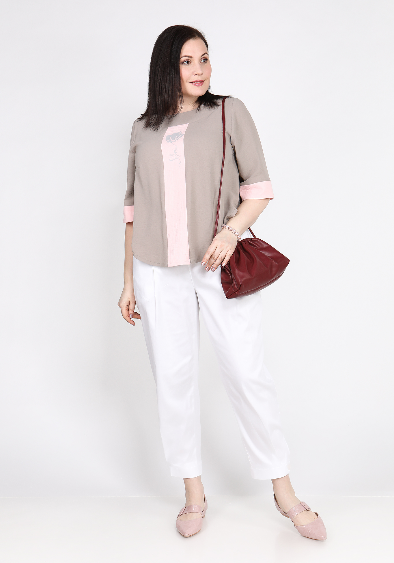 Блуза свободная с контрастными вставками GalaGrosso, размер 56, цвет белый - фото 2