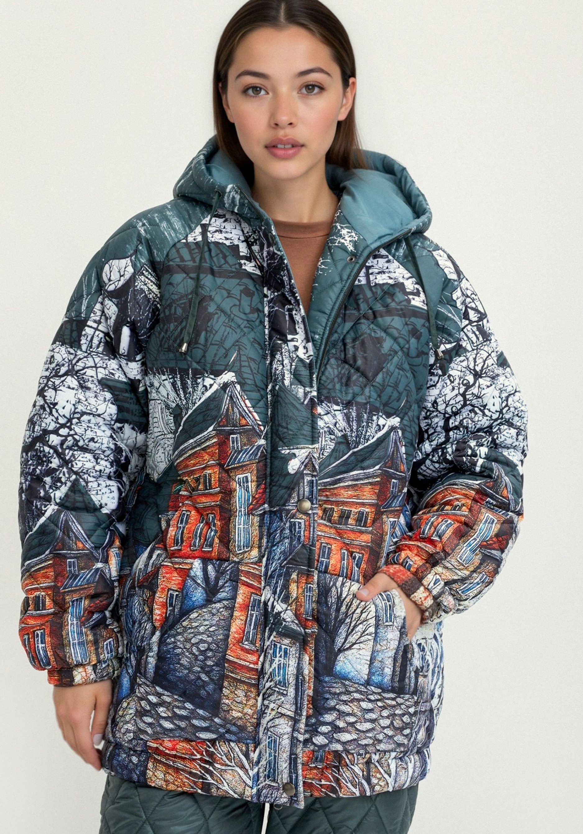 

Куртка с принтом "Городской пейзаж", Фиолетовый