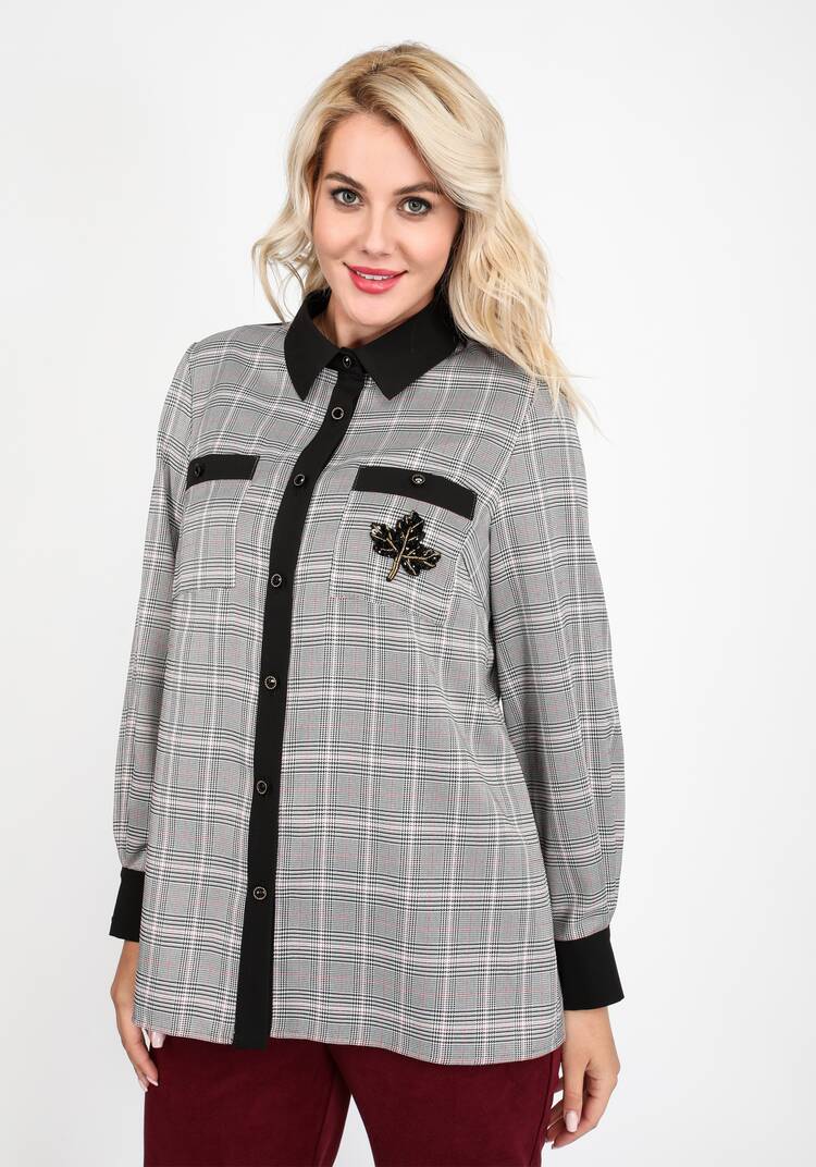 Рубашка в клетку с декоративным элементом шир.  750, рис. 5