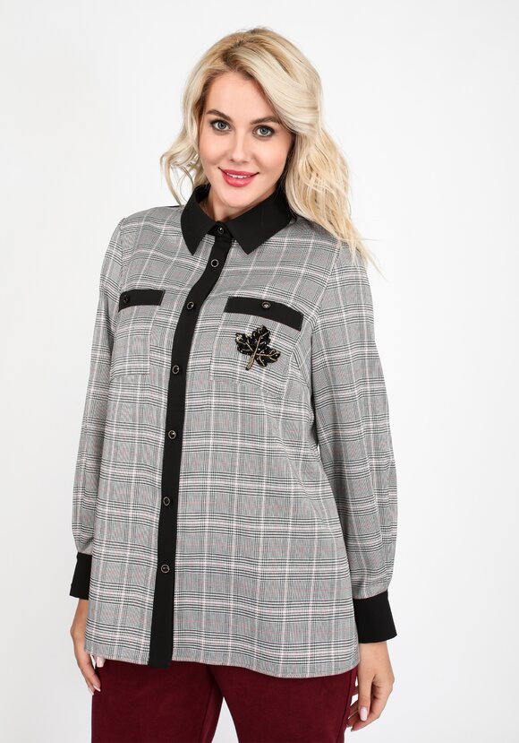 Рубашка в клетку с декоративным элементом шир.  580, рис. 5