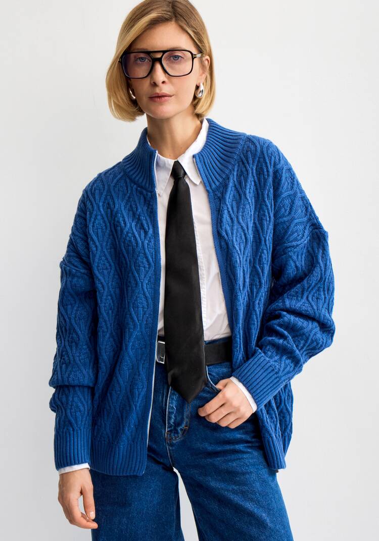 Кардиган на молнии с вязкой в виде ромбов шир.  750, рис. 18