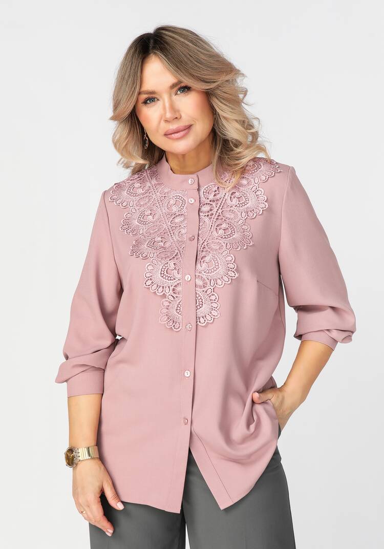 Блуза на пуговицах с ажурным кружевом шир.  750, рис. 6