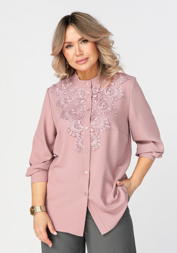 Блуза на пуговицах с ажурным кружевом шир.  580, рис. 6