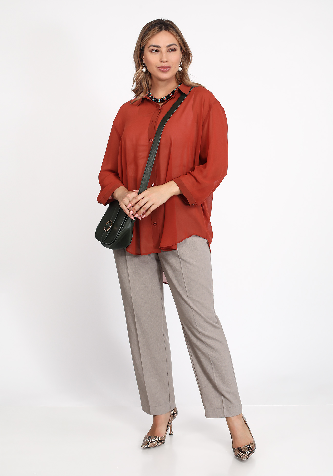 Блуза шифоновая с длинными рукавами Victoria, размер 48, цвет терракотовый - фото 4