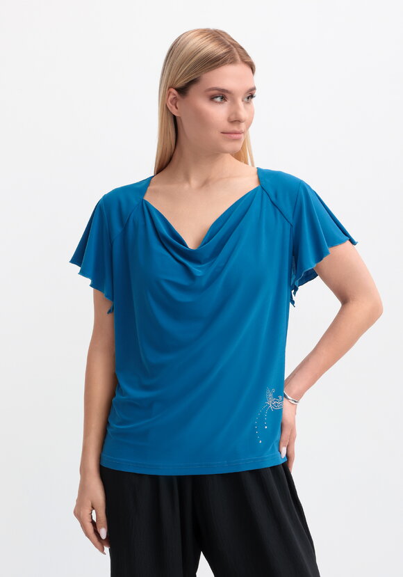 Блуза с оригинальным рукавом и стразами шир.  580, рис. 17