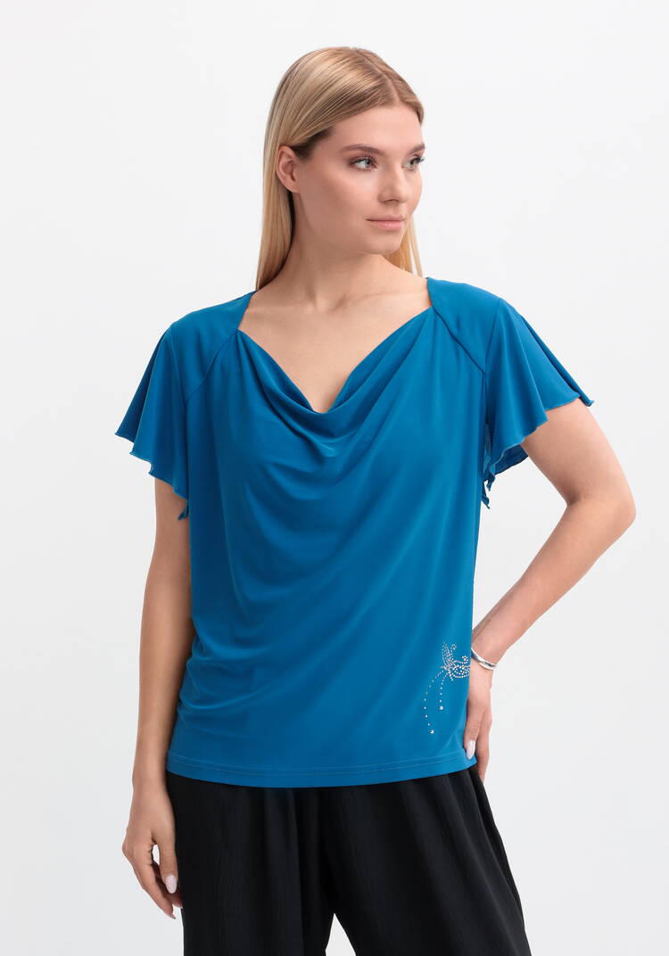 Блуза с оригинальным рукавом и стразами шир.  750, рис. 17