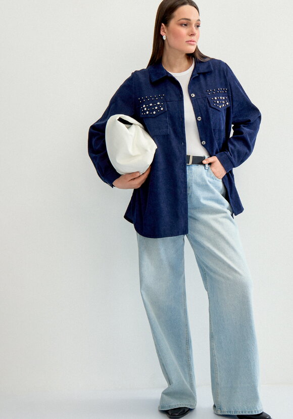 Рубашка вельветовая со стразами шир.  580, рис. 13