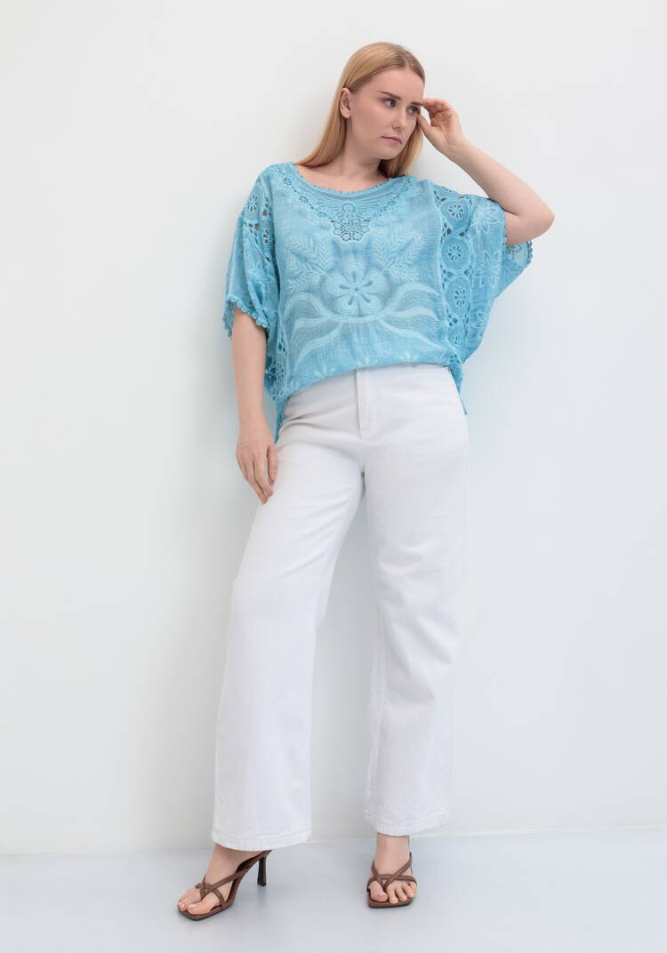 Блуза свободная с кружевным шитьем шир.  750, рис. 14