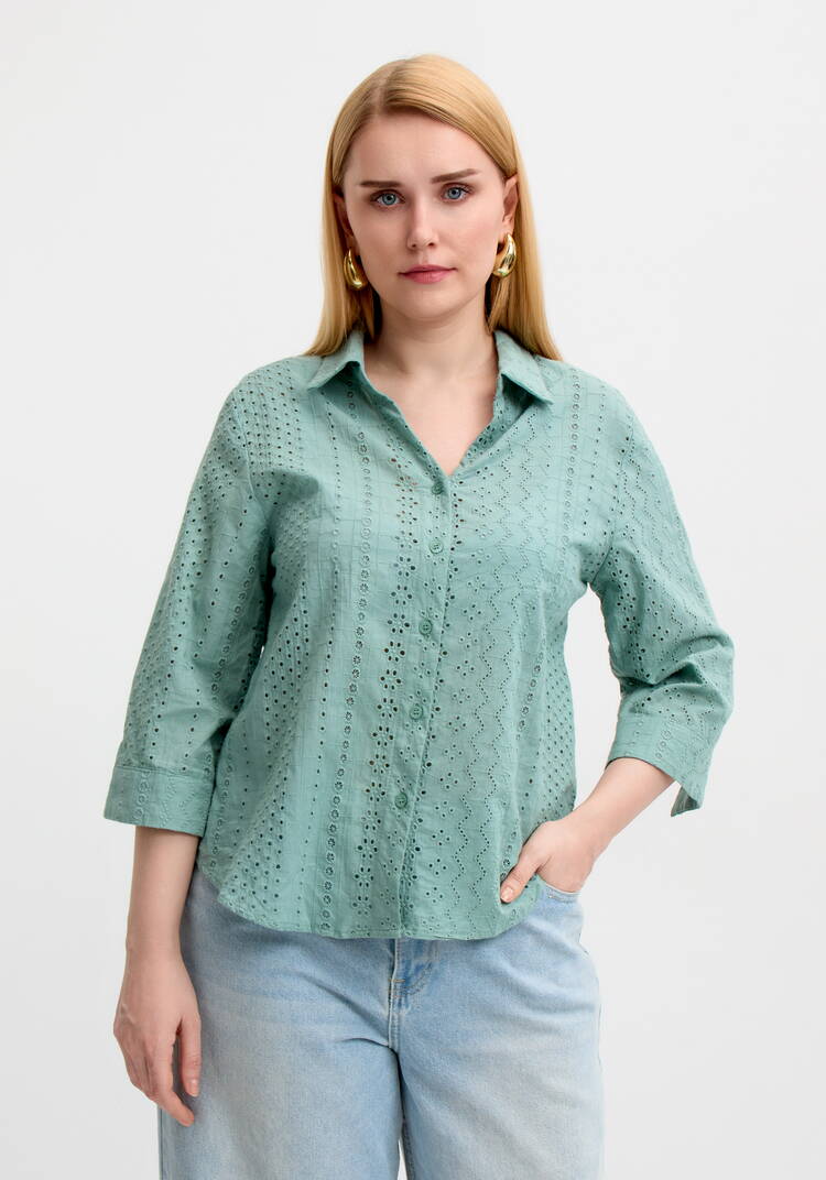 Блуза прямого кроя на пуговицах с рукавом 3/4 шир.  750, рис. 2