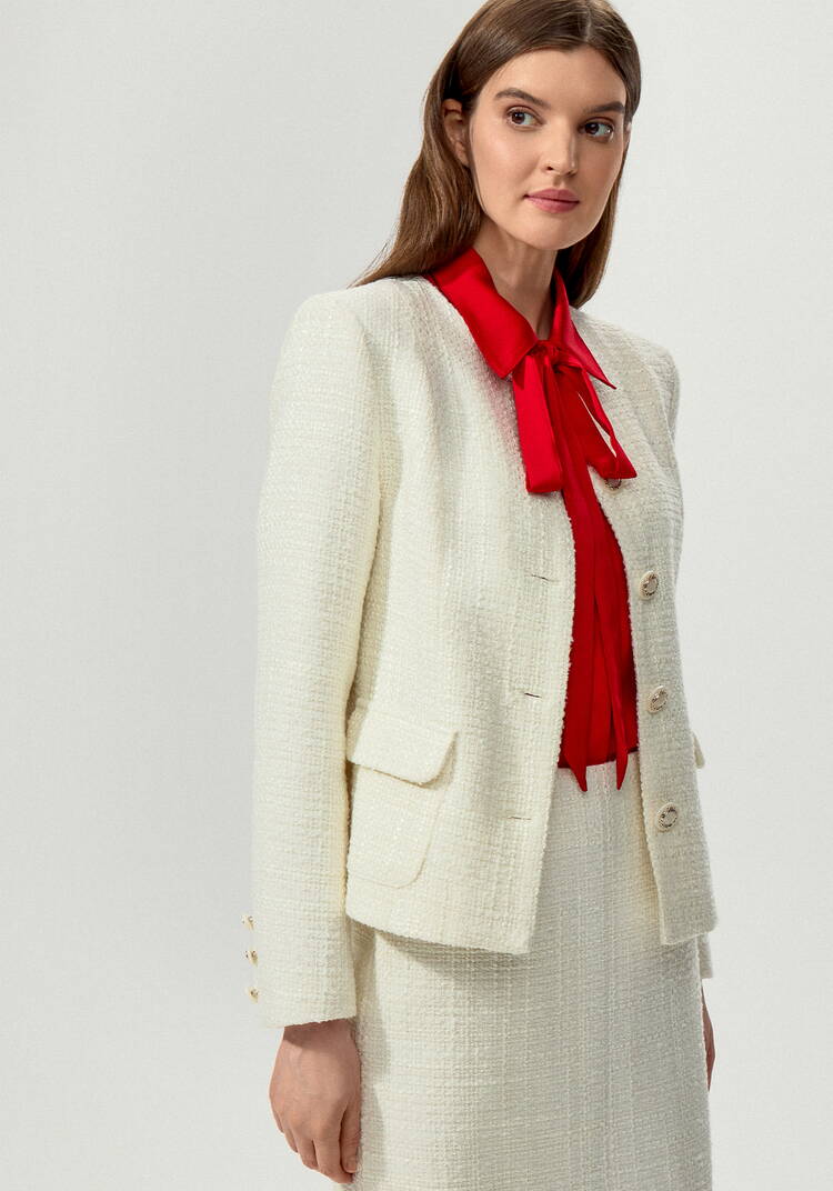 Пиджак из однотонного твида на пуговицах шир.  750, рис. 7