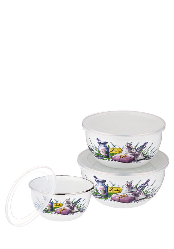 Набор из 3 эмалированных мисок с крышками шир.  580, рис. 2