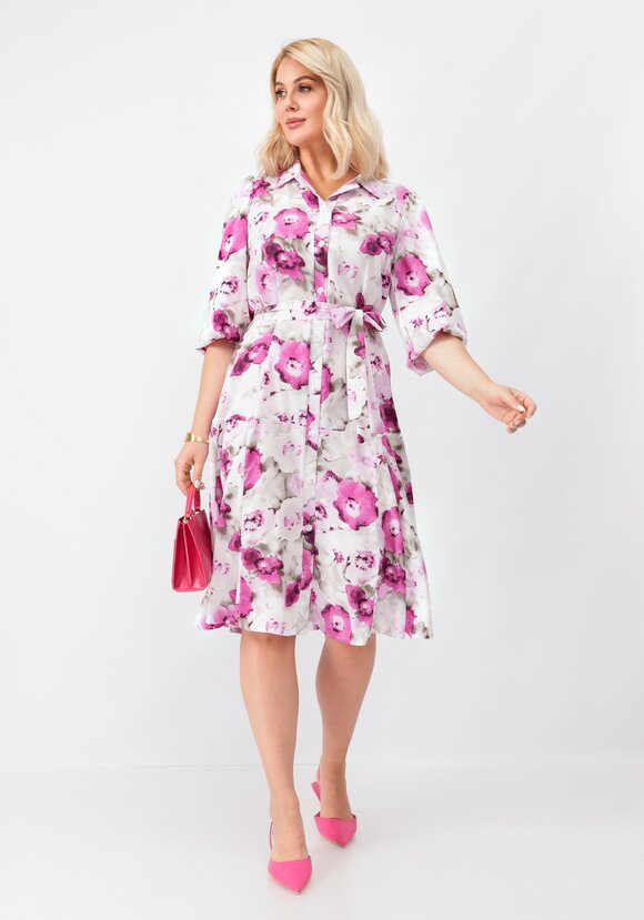 Платье на пуговицах с оригинальным принтом шир.  580, рис. 8