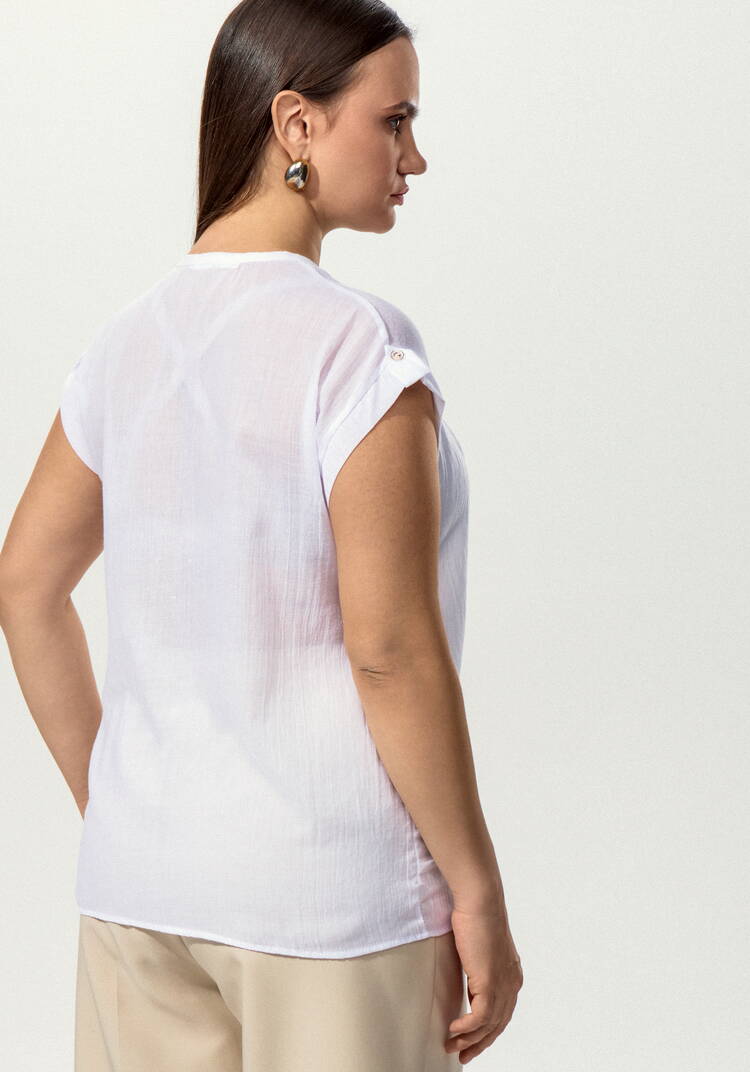 Блуза с коротким рукавом и карманом на груди шир.  750, рис. 3