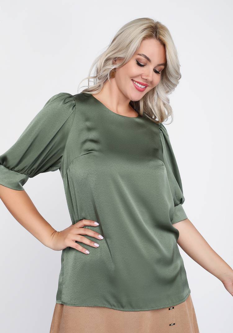 Блуза однотонная с рукавом на манжете шир.  750, рис. 5