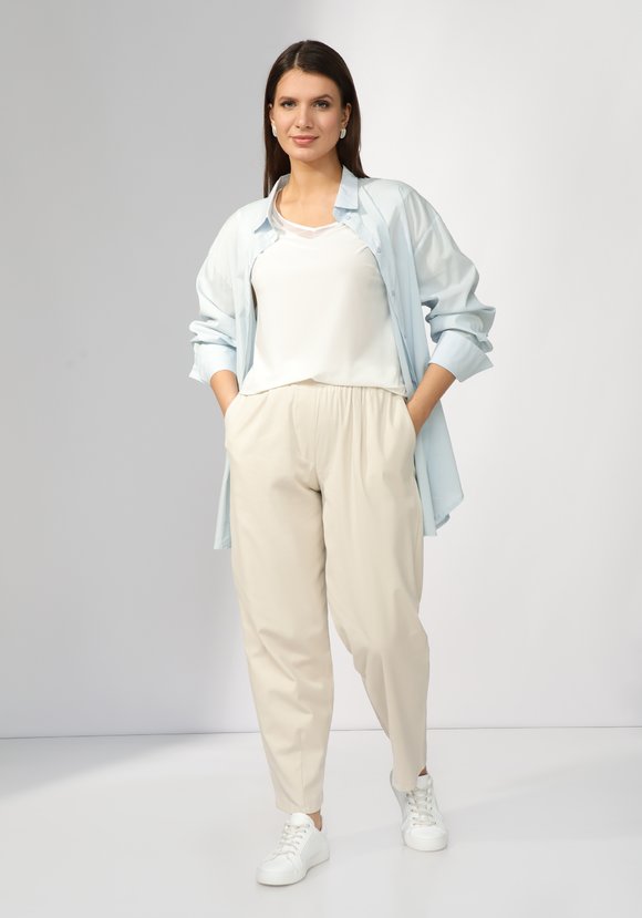 Брюки зауженные из хлопка с эластаном шир.  580, рис. 10