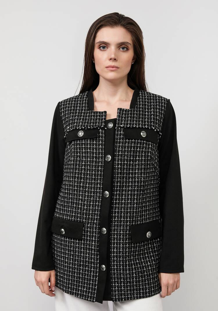 Пиджак на пуговицах с контрастными рукавами шир.  750, рис. 4