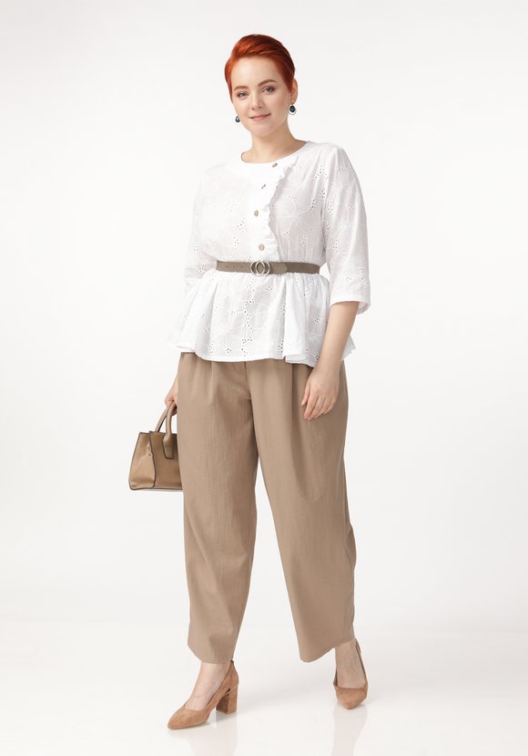 Брюки с защипами на поясе шир.  580, рис. 3