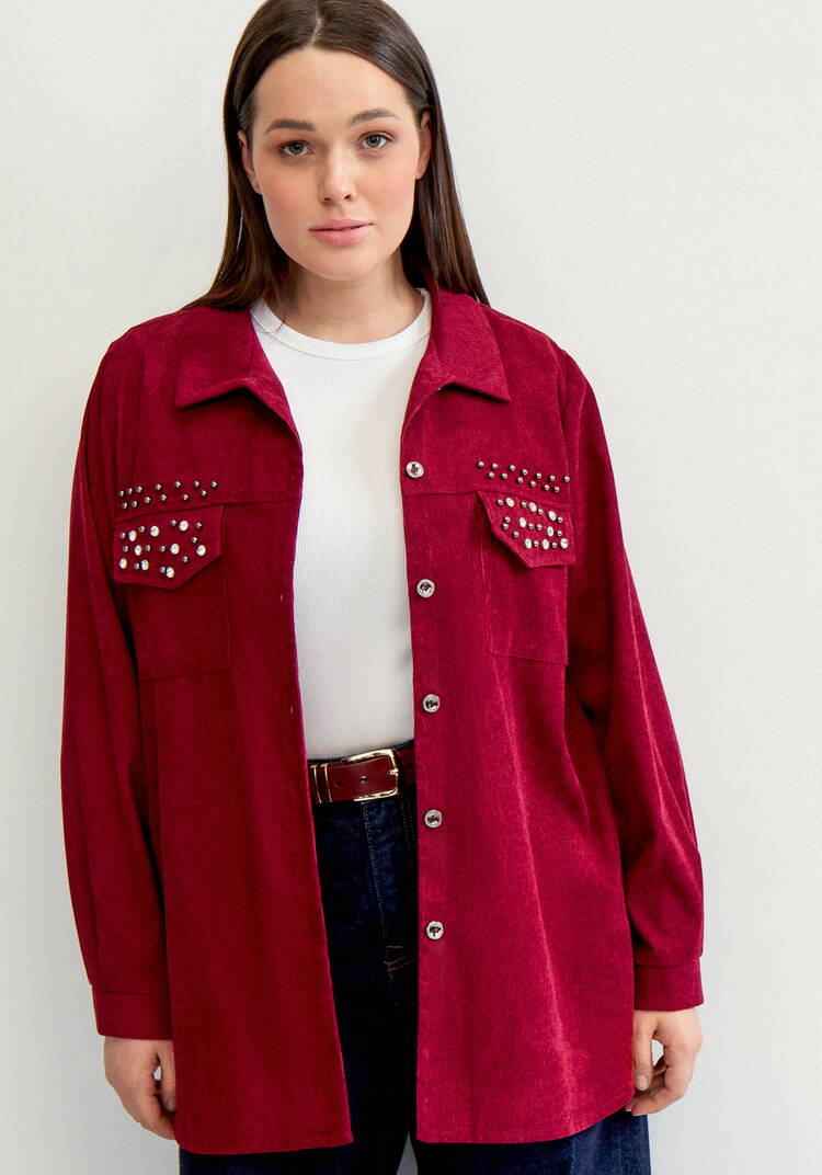 Рубашка вельветовая со стразами шир.  750, рис. 6