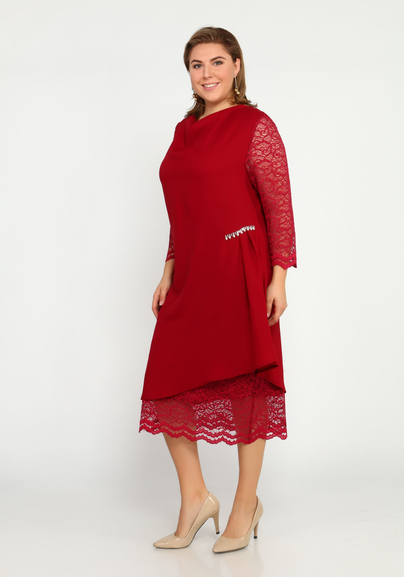 Платье приталенное с гипюром Bel Fiore, размер 48, цвет красный - фото 2