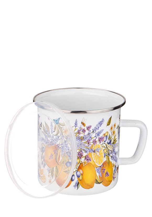 Кружка эмалированная с пластиковой крышкой шир.  580, рис. 16