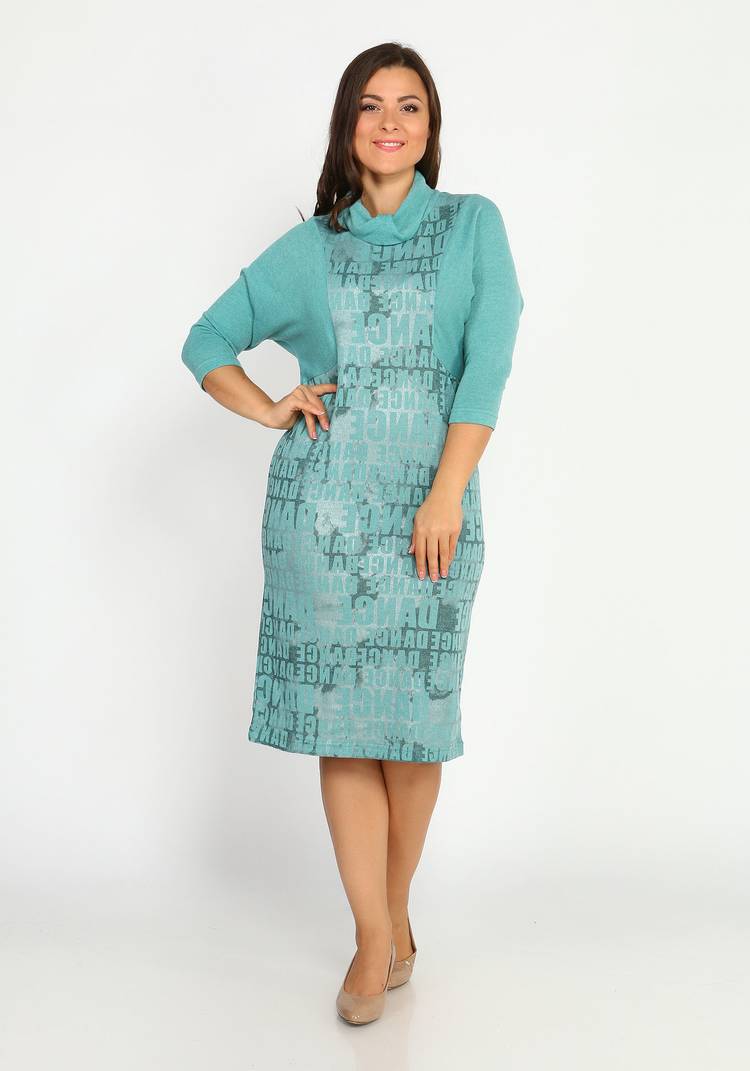 Платье комбинированное с принтом и воротником шир.  750, рис. 1