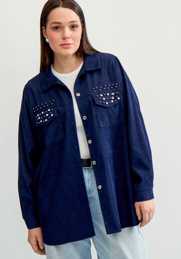 Рубашка вельветовая со стразами шир.  580, рис. 8