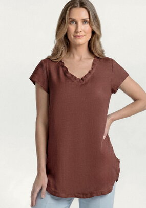 Топ изо льна с коротким рукавом и бахромой