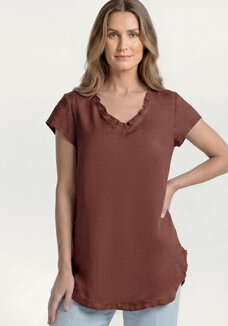 Топ изо льна с коротким рукавом и бахромой