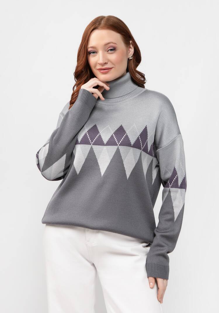 Джемпер с принтом ромб и высоким горлом шир.  750, рис. 9