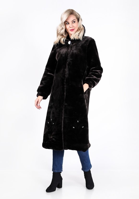 Шуба из эко-меха с отложным воротником шир.  580, рис. 2