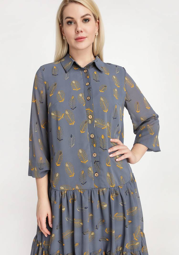 Платье с воланом и принтом перья шир.  750, рис. 3