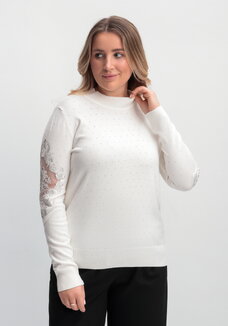 Джемпер со стразами и декоративной вставкой