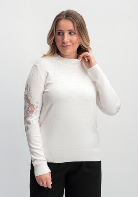 Джемпер со стразами и декоративной вставкой