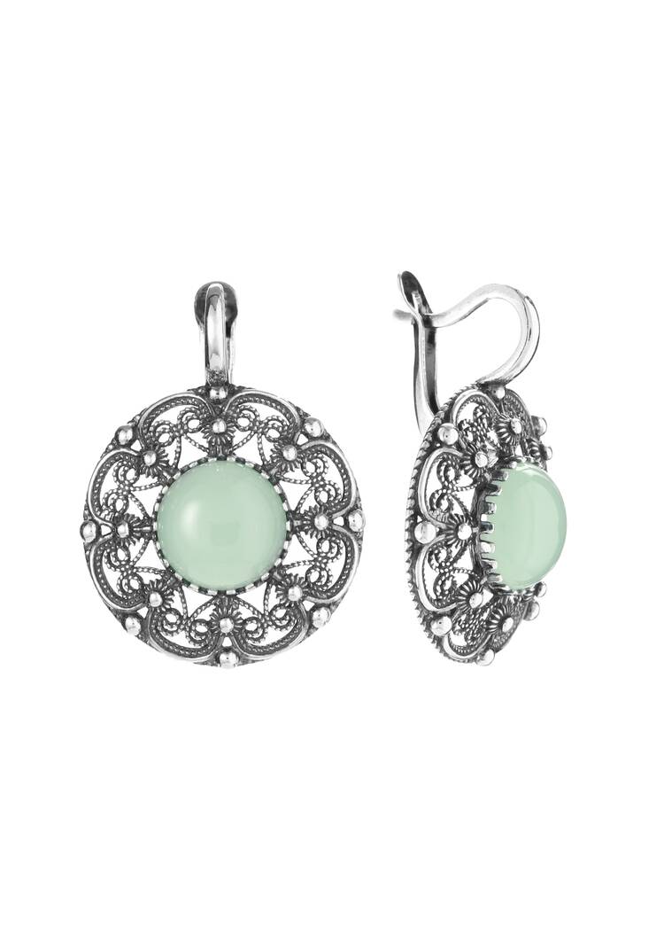 Серьги серебряные Нефритовая сказка шир.  750, рис. 1