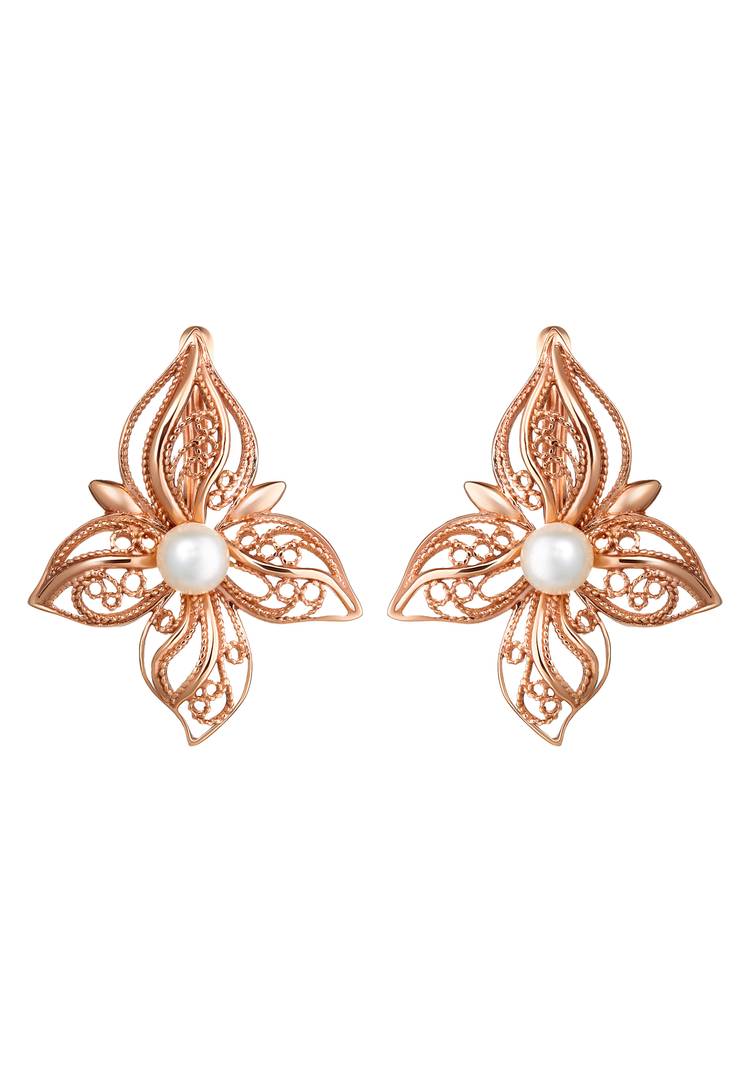 Серьги Золотые лепестки шир.  750, рис. 1