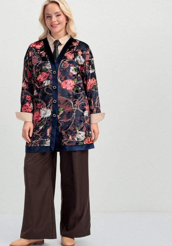 Кардиган из бархата с цветочным принтом шир.  580, рис. 2