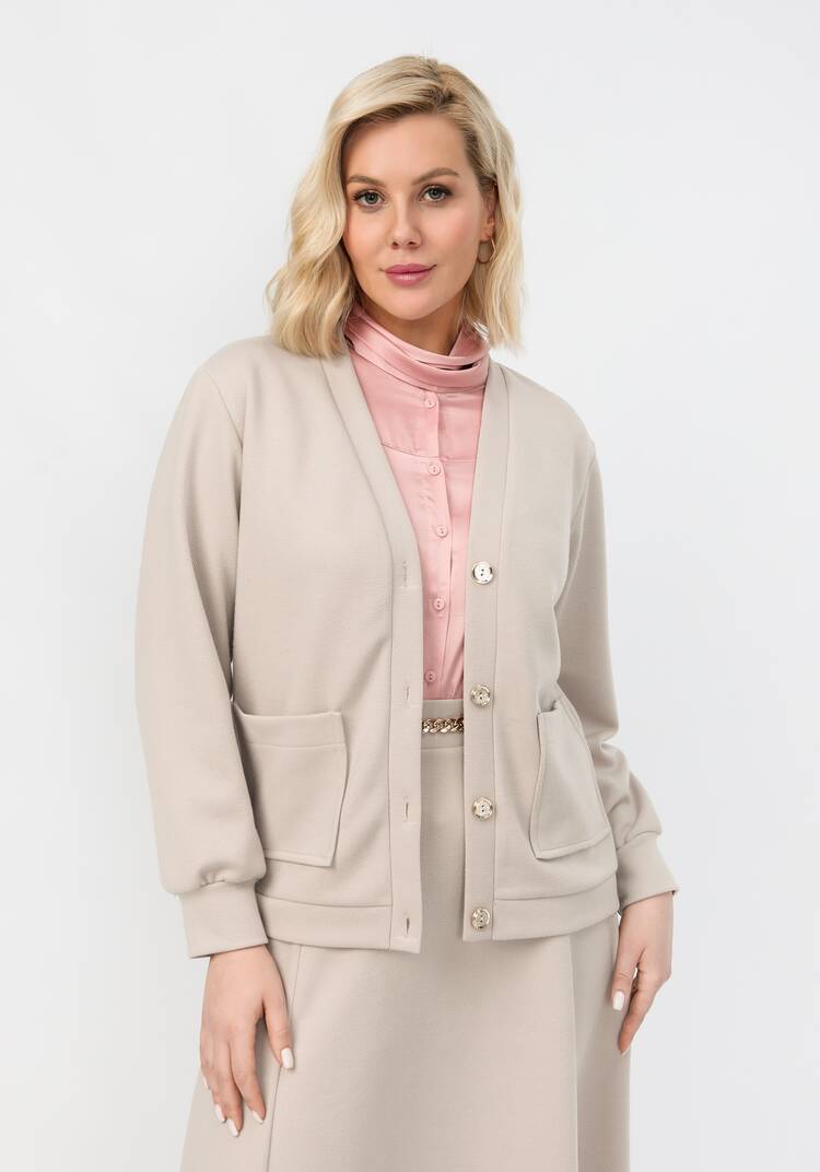 Кардиган на пуговицах однотонный шир.  750, рис. 8